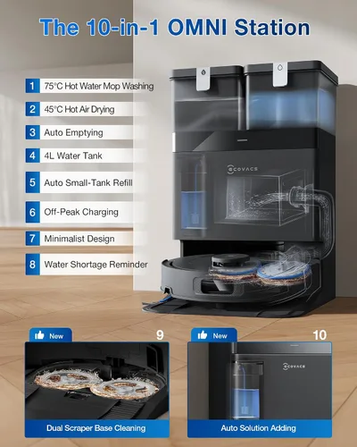 Vista 5 de ECOVACS DEEBOT T30C Aspiradora Robot y Trapeadora, Succión de 20,000Pa, Trapeado de Borde Adaptativo TruEdge, Tecnología ZeroTangle 2.0, Lavado
