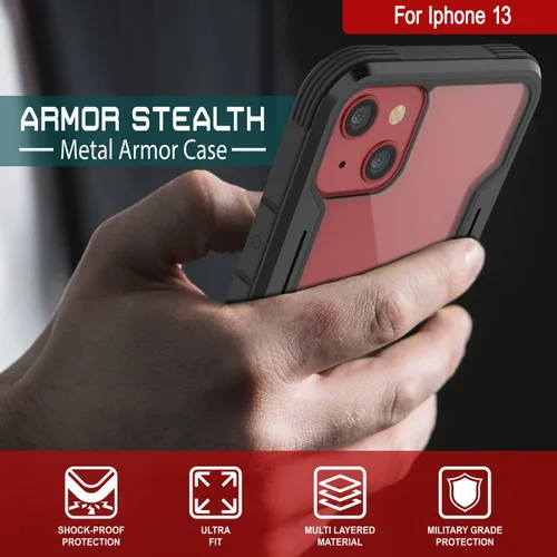 Vista 5 de Punkcase Diseñada para iPhone 13 [Armor Stealth Series] funda protectora de grado militar con marco de aluminio [parte trasera transparente] Máxima