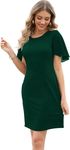 Vista 3 de HELYO Vestido de gasa para mujer, elegante, cuello redondo, fiesta de noche, vestido corto de cóctel, vestido de tubo ajustado 891