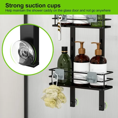 Vista 5 de Orimade Organizador ajustable para colgar sobre la puerta de la ducha con ganchos, estante organizador de baño, estante de almacenamiento, cesta