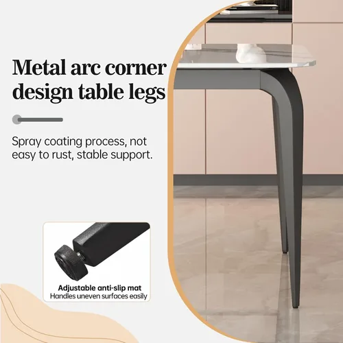 Vista 5 de Mesa de comedor, mesa de cocina de piedra sinterizada, mesa rectangular moderna de pizarra de 59 pulgadas con patas de metal, mesa de comedor