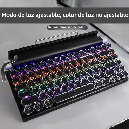 Vista 4 de Teclado mecánico retro estilo máquina de escribir Adventurers con luz LED trasera 83 teclas Bluetooth 5.0 eje azul, adecuado para computadoras