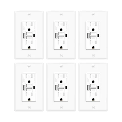 Vista 14 de Greencycle Toma GFCI de 15 amperios con puertos USB C y USB A, 1 unidad de toma eléctrica GFCI de prueba automática con USB, con indicador LED