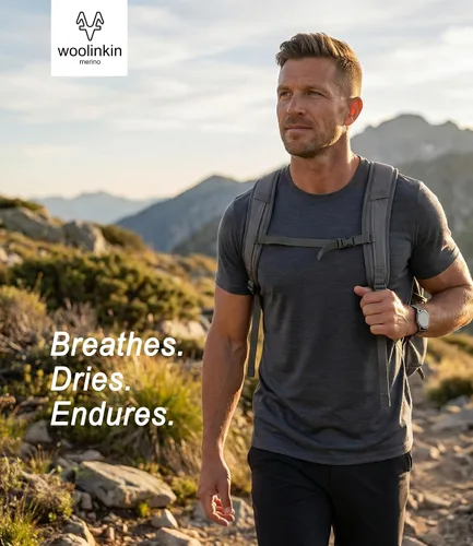 Vista 3 de Camiseta de lana merino y Coolmax Hybrid-Tech Baselayer, transpirable, de secado rápido, resistente al olor y duradera Gris oscuro
