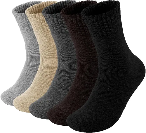 Vista 11 de VoJoPi Wool Socks Mens Thick Warm Thermal Winter Boot Socks 5 Pairs 2 negro/2 gris oscuro/1 gris claro