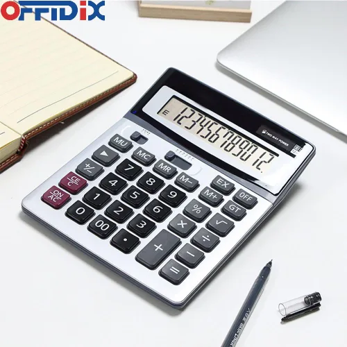 Vista 6 de OFFIDIX Calculadora electrónica de pantalla LCD de doble potencia de llave Negro
