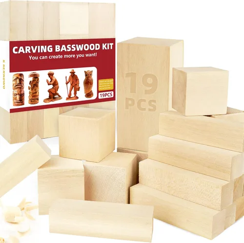 Vista 8 de Bloques de tallado de madera de tilo, kit de 20 piezas de bloques de madera para tallar con 2 tamaños diferentes, madera de tilo para tallar fácil