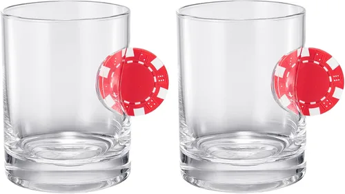 Vista 6 de Poker Chip - Vasos de whisky y vino Juego de 2 Up The Ante Stuck In The Glass Poker Chip - Cristalería de cóctel, regalo para jugador