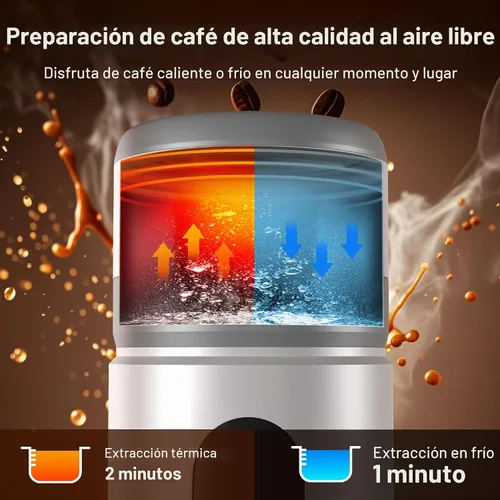 Vista 4 de Cafetera Portátil para Café con 2 Baterías Recargables, 8 Tazas, 20 bares, USB-C, Cafetera de Espresso para Camping, Viaje, Oficina, Compatible
