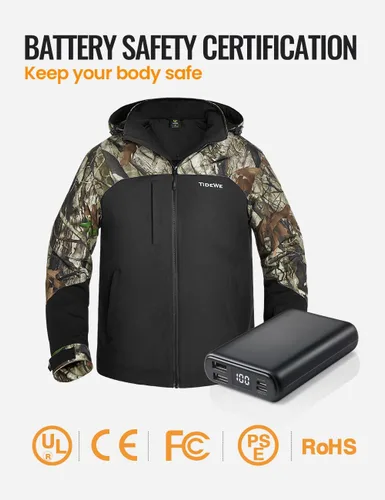 Vista 3 de TIDEWE Chaquetas térmicas para hombre con batería, chaquetas de trabajo aislantes de 6.35 oz, abrigo resistente al agua (negro, marrón, S-XXXL)