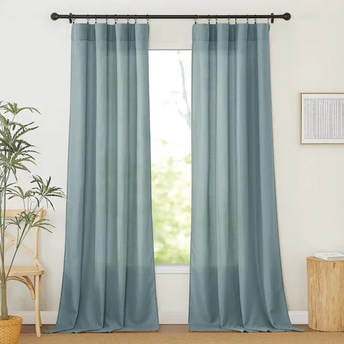 Vista 19 de RYB HOME Cortinas traslúcidas grises – Cortinas semitransparentes mezcladas de lino para privacidad, cortinas de ventana, reducción de luz para sala