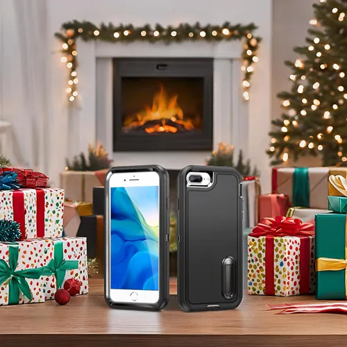 Vista 2 de IDweel Funda para iPhone 8 Plus/7 Plus/6S Plus/6 Plus con soporte, protección resistente, a prueba de golpes, arañazos, ajuste delgado, negro