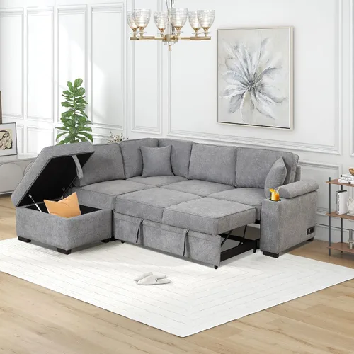 Vista 10 de Harper & Bright Designs Sofá cama moderno de 83 pulgadas, sofá modular convertible, sofá esquinero en forma de L de 3 plazas con diván de Gris (83")