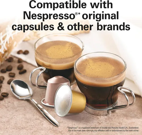 Vista 2 de Hamilton Beach Máquina de café expreso, compatible con cápsulas Nespresso, cafetera de una sola porción, potente bomba italiana de 19 bares, Negro