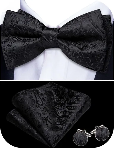 Vista 30 de Barry.Wang Pajarita de Rayas Paisley para Hombre de Seda Preatada Pañuelo de Bolsillo Gemelos Juego Formal Boda Fiesta Graduación