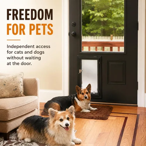 Vista 6 de Modelo de puerta Puertas para gatos y perros Solapas de vinilo dobles de bajo consumo Cubierta de seguridad de bloqueo Requiere instalación