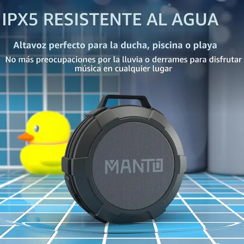 Vista 2 de MANTO Altavoz Bluetooth, altavoz Bluetooth portátil de ducha Bluetooth IPX5, sonido estéreo, compatible con tarjeta micro SD para el hogar, fiesta