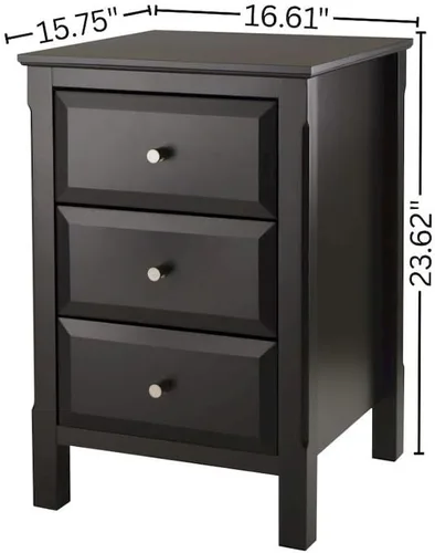 Vista 5 de Furnifact Mesa de acento negra compacta, Mesita de noche de un solo cajón, muebles de dormitorio de madera compuesta, mesa auxiliar pequeña
