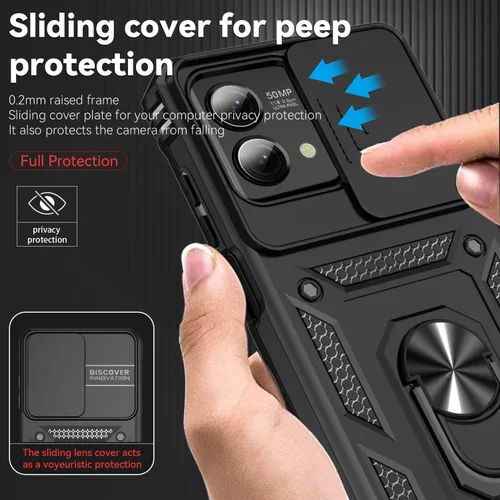 Vista 4 de SunStory Funda para teléfono Motorola Moto G Stylus 5G 2023 con protector de pantalla HD y cubierta deslizante para la cámara y patas de apoyo, Negro