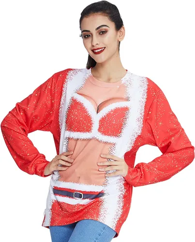 Vista 2 de Suéter Ahegao feo de Navidad unisex, con estampado en 3D, suéter tipo sudadera con estampado divertido, para festivo