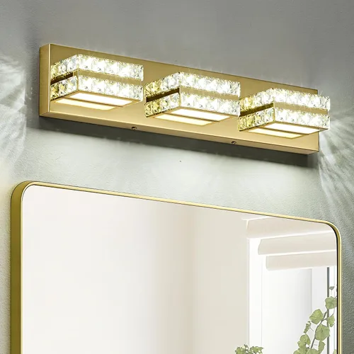 Vista 10 de OKELI Lámpara de tocador de cristal para baño, moderna lámpara LED de tocador para baño, lámpara frontal de espejo de cristal de 3 luces, 6000 K