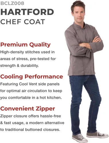 Vista 3 de Chef Works Abrigo de chef Hartford Cool Vent para hombre
