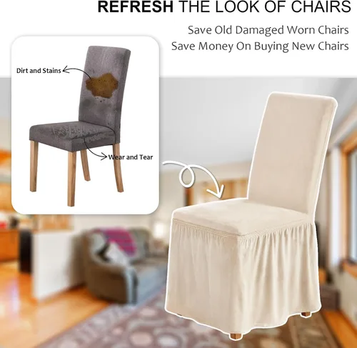 Vista 5 de NICEEC Fundas de silla de elastano para sillas de comedor, juego de 2 fundas de silla de comedor extraíbles con falda, fundas para sillas Parson