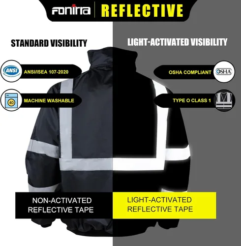 Vista 5 de FONIRRA - Chaquetas bomber de alta visibilidad con forro polar, ANSI Clase 2, chaqueta reflectante impermeable para hombres