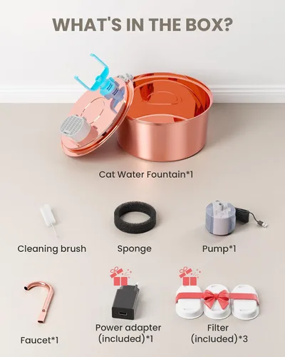 Vista 9 de Tomxcute Copper Cat Water Fountain, 108oz/3.2L Large Capacity, Ultra-Quiet Pump (≤25dB), Multi-Layer Filtration, Easy Hand-Wash Design for Cats &