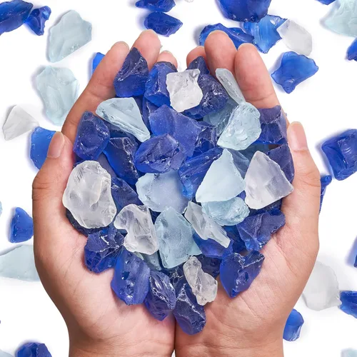 Vista 9 de Versátil bloque de vidrio marino esmerilado, relleno de jarrón azul cobalto de 1 libra, gravas de acuario, decoración de cristal de mar, ideal