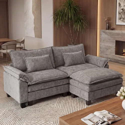 Vista 18 de URRED - Sofá seccional modular Cloud, sofá moderno en forma de L de 87" con profundidad de asiento con otomana y almohadas, ultra cómodo sofá