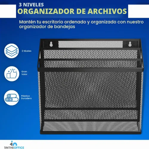 Vista 8 de 1InTheOffice Organizador de carpetas de archivos de 3 niveles, clasificador de escritorio, malla negra