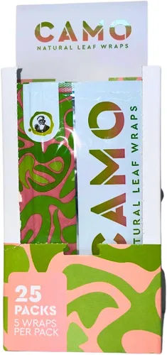 Vista 7 de Envolturas de hojas naturales afganas de camuflaje de varios sabores – 125 (25 x 5) envolturas de hojas por caja – (guayaba) con una calcomanía
