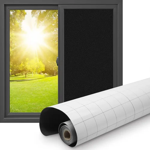 Vista 4 de Shackcom 2 rollos de película opaca total para ventana de 35.4 x 78.7 pulgadas, bloqueo solar 100% de la luz con lado blanco resistente al calor