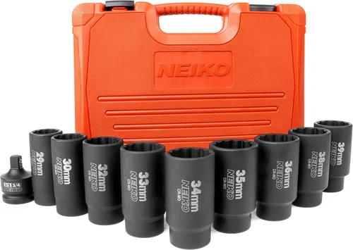 Vista 4 de NEIKO 02531A Juego de 10 piezas de 12 puntas de dados de 1/2 pulgadas, removedor de tuercas de llanta, enchufe de tuerca de husillo, juego de llaves