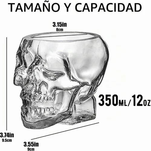 Vista 6 de Vaso de cristal de calavera de 12 onzas (11.8 fl oz), cristal de calavera multiusos para fiestas temáticas de Halloween, copas de vino, regalos