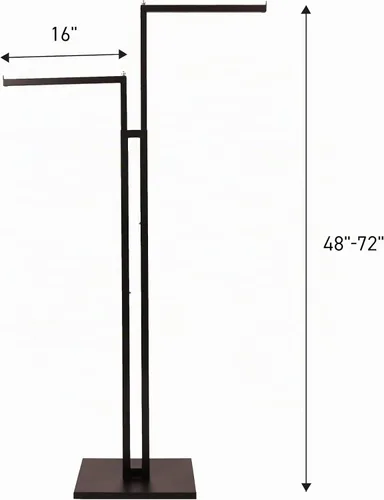 Vista 2 de SSWBasics Perchero de ropa ajustable de 2 vías negro con brazos rectos y detalles cromados, ajustable de 48 a 72 pulgadas, ideal para tiendas