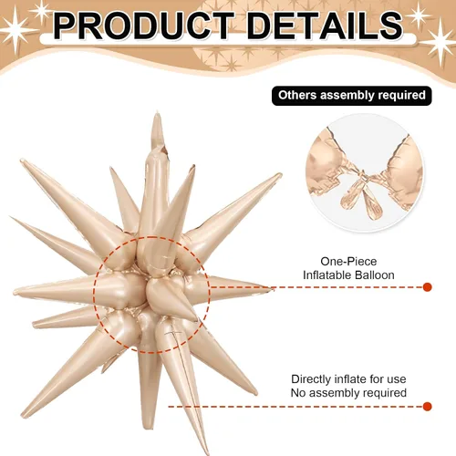 Vista 3 de 9 piezas de globos de estrella beige, grandes globos de papel de aluminio en forma de estrella en explosión, globos de Mylar en punta color crema