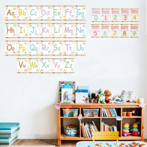 Vista 5 de Juego de 36 tablones de anuncios con números del alfabeto bohemio, tarjeta del alfabeto ABC y tarjeta de números del 0 al 9, decoración de pared