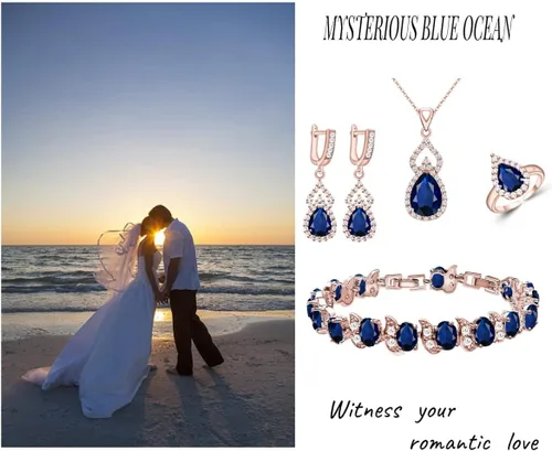 Vista 3 de LMXXVJ Juego de joyas para mujer, collar chapado en platino, anillo abierto, aretes, pulsera, para cumpleaños, aniversario, día de la madre, regalos