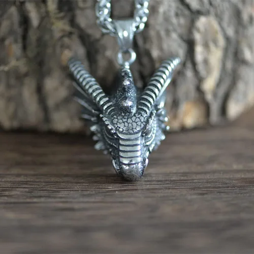 Vista 2 de Collar punk de acero inoxidable 3D Viking Dragon Collar para hombres Taliman Jewelry
