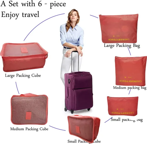 Vista 3 de M-jump Juego de 6 bolsas de almacenamiento de viaje multifuncionales para clasificar ropa, bolsa de compresión de embalaje de viaje, bolsa