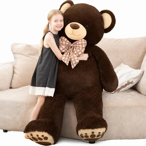 Vista 26 de MorisMos Oso de peluche gigante con corbata de 4 pies, 47 pulgadas, oso de peluche grande clásico, regalo para novia novio en cumpleaños, azul