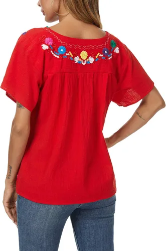 Vista 3 de YZXDORWJ - Cómoda blusa mexicana bordada de verano y sin mangas para mujer