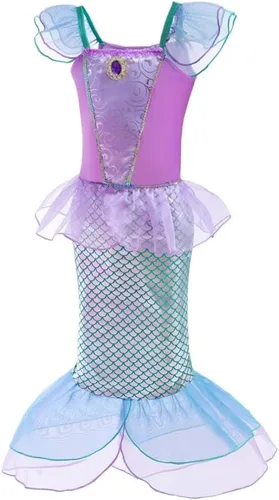 Vista 3 de Lito Angels Disfraz de sirena de princesa para niñas, disfraz de sirena de cuentos de hadas con collar