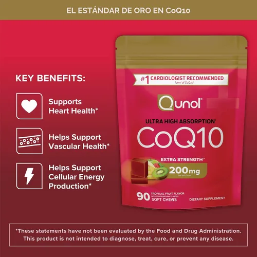 Vista 4 de Qunol CoQ10 200 mg Gomitas Blandas, Suplemento de Coenzima Q10 de Fuerza Extra y Ultra Alta Absorción, Suplemento Recomendado por el #1 Cardiólogo