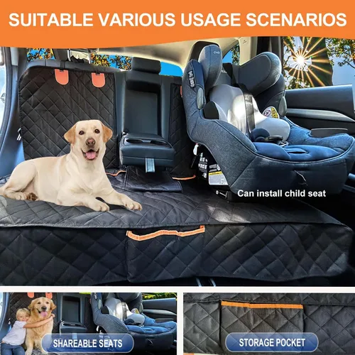 Vista 3 de Funda de asiento de automóvil para perro, funda de asiento trasero, compatible con reposabrazos, 100% impermeable y antideslizante, protector
