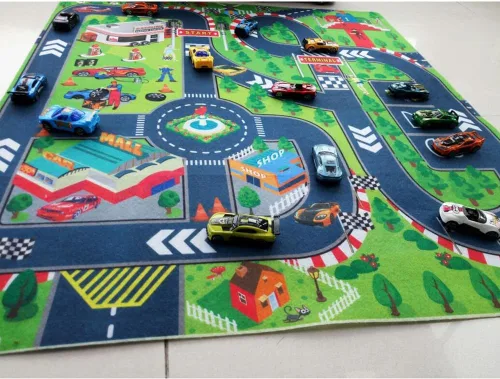 Vista 5 de Alfombra de juegos para carretera, alfombra de juego, ideal para jugar con autos, tapete educativo de tráfico por carretera para niños, aprende