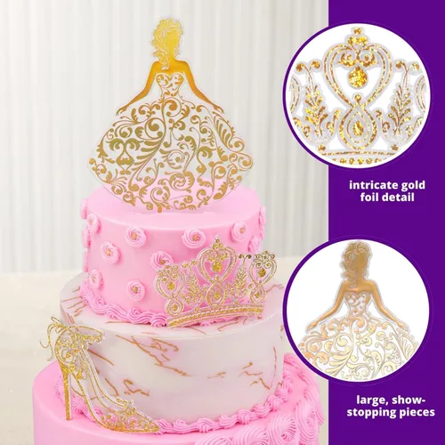 Vista 3 de DecoPac QUINCEANERA - Kit de decoración de tartas, adornos para tartas y cupcakes XL-GOLD para niñas, dulces 15 cumpleaños y fiestas, membrillo años
