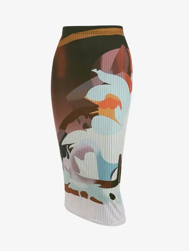 Vista 2 de ZAFUL Falda midi bohemia de cintura alta para mujer, falda sexy con abertura pareo, bandana con estampado de cachemira